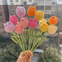 1 unidad de flores de tulipán de ganchillo, flores artificiales tejidas, tulipanes hechos a mano, regalo de boda para invitados, decoración del hogar, regalo de San Valentín - A - Ver 11