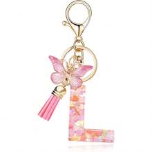 1pc Handmade Crystal Resin Butterfly & Letter Keychain, Tassel Keyring, Small Gift For Wedding, Birthday, Baby Shower, Travel Souvenir, Graduation, Housewarming, Party (5 Styles Available) - Multicolor - View 59