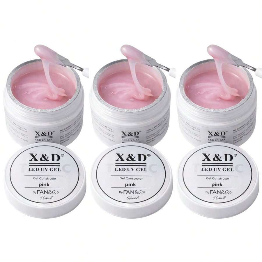 Kit Of 3 X&D 56g Gels For Nail Extensions, X&D Professional Fiber Gel - Rosa Fucsia - Ver 1