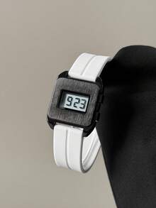 1pc Black Silicone Strap Business Calendar Waterproof Square Dial Numeric Watch, Suitable For Daily Wear And Gift