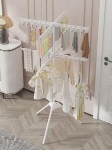 1个节省空间的折叠式衣架，多层小件可折叠衣架，带挂钩，适用于阳台、卧室、室内，多功能大容量晾衣架，可折叠三脚架式晾衣架，适合室内外使用，居家、宿舍、旅行 - 休闲风格裤子、衬衫、裙子晾衣架 - 彩色 - 查看 9
