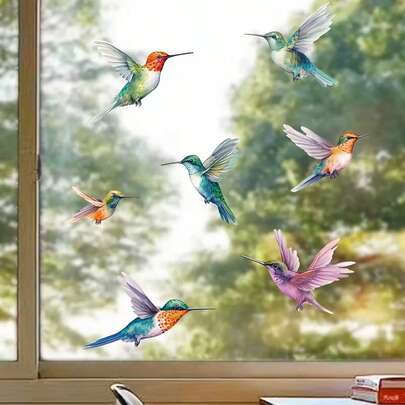 1pc Classic Style Hummingbird Decor Window Sticker - Hummingbird Pattern Decor Window Sticker, Cat Dog Decor Bird-Proof Glass Sticker, Movable And Reusable, Animal Theme, Suitable For Home Decor, Bedroom, Living Room Glass Decor.