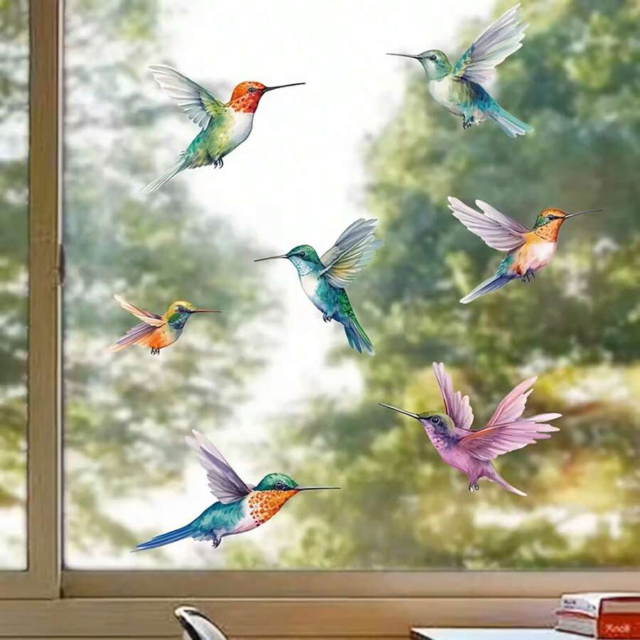 1pc Classic Hummingbird Decorative Window Sticker - Hummingbird Pattern Window Decal, Cat & Dog Decor Anti-Bird Glass Sticker, Removable & Reusable, Animal Theme, Suitable For Home Decor, Bedroom, Living Room Glass Decoration - Multicolor - View 1