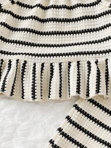 4-7 Years Old Girls Summer New Outfit, Spaghetti Strap 3D Bow Striped Ruffle Camisole + Loose Wide Leg Pants Fashion Set, Suitable For Daily Wear, School, Party, Family Outing - Multicolor - View 7