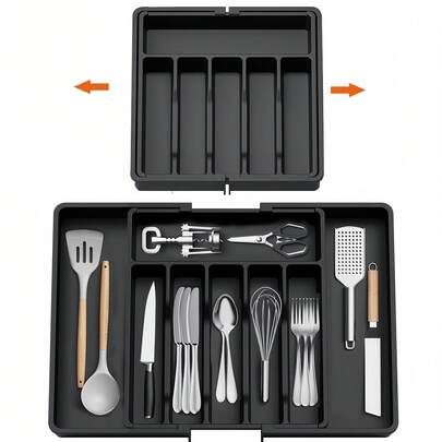 1pc Adjustable Silverware Organizer Box - Expandable Cutlery Tray For Kitchen, Suitable For Storing Spoons, Forks, Knives And Spatulas In Drawer