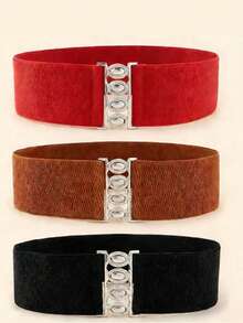 3pcs Metal Buckle Elastic Waist Belt Set For Women Dress - Multicolor - View 8