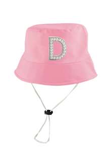 1 Pc A-Z Letter Sun Hat Toddler Boys Girls Bucket Hat Sun Protection Wide Brim Outdoor Hat Baby Bucket Hat With Chin Strap - Pink - View 4