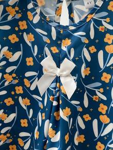 2 pezzi/Set Top a canotta con stampa floreale e pantaloncini casual alla moda per ragazze, estivo - Blu reale - Visualizzare 5