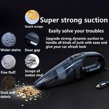 12V 手持式车载吸尘器，吸力强劲，便携式迷你集尘器，适用于家庭、宠物和汽车内饰 - 干湿两用，包含刷子喷嘴和配件，黑色，符合人体工程学设计，耐用塑料机身 - 黑色 - 查看 6