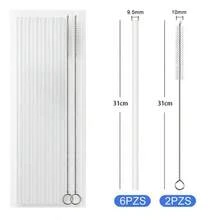 6 Popotes Reutilizables 12.13in para  Termo 40 oz Popotes de Plástico + 2 Cepillos de Limpieza popotes para Termos Grandes(14 a 40 oz) en Casa Oficina Viajes - Transparente - Ver 6