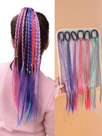 6 st hårsnoddar flätade hårsnoddar för flickor, håraccessoarer för hästsvans, fläta, pannband