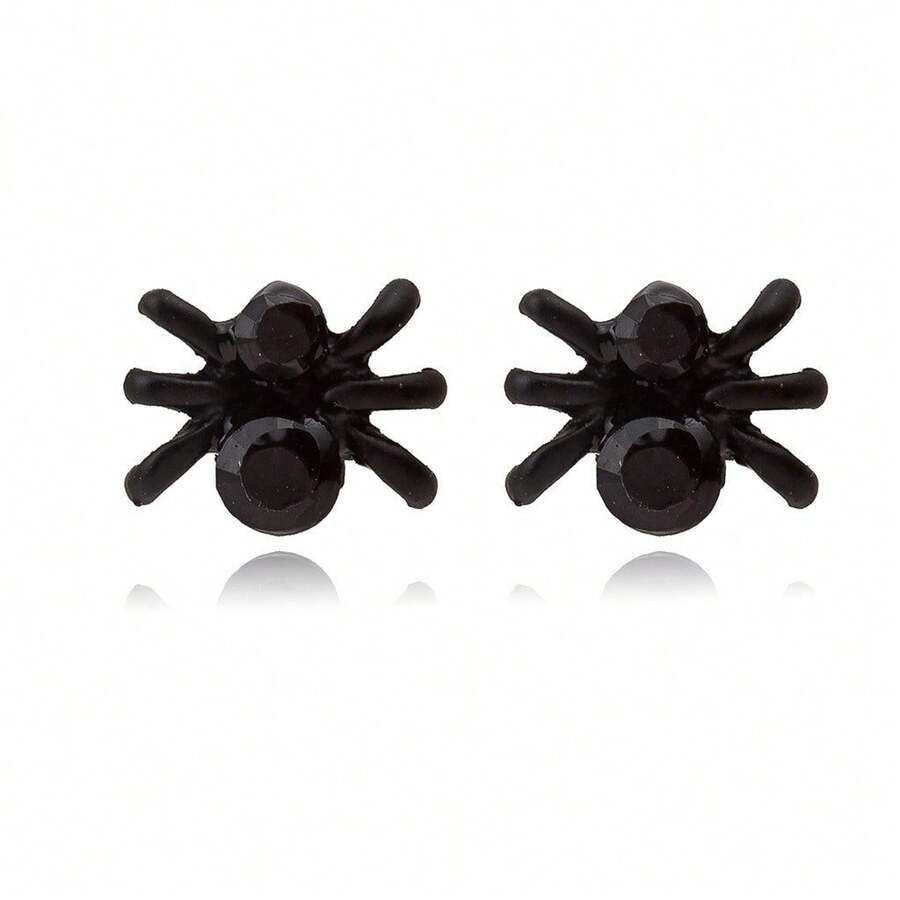 Cross-Border Hot-Selling Halloween 3D Black Spider Earrings Personality Fashion Simple Hip-Hop Style Spider Earrings - 黑色小蜘蛛(單隻) - 查看 1