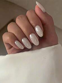 10pcs Handmade Nail Stickers, Short Nails, False Nails, Almond Shaped Nails, French Manicure Nail Strips, White Nails, Solid Color Nails, Cute Nails, Aurora Nails, Minimalist & Fashionable Style, White Aurora Powder Covering The Entire Nail Surface, Comes With Nail Tools, Reusable, Suitable For Women & Girls' Almond Shaped Press-On Nails. - White - View 2