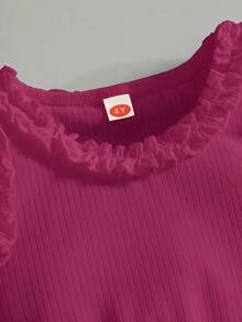 2pcs/Set Fashionable Young Girl Casual Sleeveless Top + Studded Denim Skorts Outfit - Hot Pink - View 3