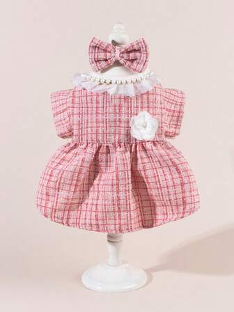 1 Set Vestido de Tul para Mascotas con Moño, Vestido Estampado de Moda Adorable + Disfraz de Moño para Mascotas, Vestido de Princesa de Malla Elástica para Perros y Gatos