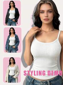Women's Casual Solid Color Fitted Camisole - White - View 3