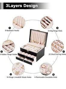 1pc 3-Tier Jewelry Storage Box, Watch Organizer, Earring Holder, Necklace Display, Bracelet Tray, Ring Case, Large Capacity 3-Layer Jewelry Box With Lock, Rectangular Jewelry Storage Box For Women,Room Decor - Multicolor - View 11