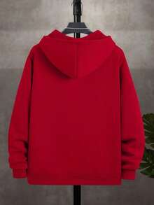 Este moletom com capuz e zíper, criativo, casual e minimalista, para meninos e meninas, com forro de algodão, ombros caídos, confortável e versátil, apresenta uma estampa divertida que lembra bonecas. É uma nova série de moletons de manga comprida com caimento suave e um estilo urbano e preppy. - Vermelho grande - Ver 7