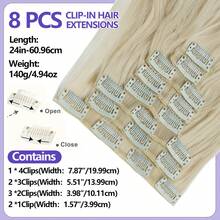 THICK 8PCS Clip In Extensions Wavy 24" Long Synthetic Thick Clips On Hair Piece For Women Curly Wavy Soft Full Head For Weddings Party Daily Use Christmas New Year - Light Grey - View 4