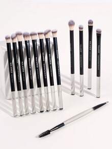 MAANGE 7/13/20pcs Professional Soft Aluminum Tube Makeup Brush Set, Includes Velvet Pouch, Contains Foundation Brush, Eyeshadow Brush, Eyebrow Brush, Blending Brush, Highlighter Brush, Suitable For Powder, Liquid, Cream Cosmetics, Ideal For Daily Use And Travel, Great Makeup Accessory Gift For Friends - Black - View 12