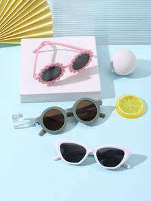 一套3副，男女童3-8岁聚碳酸酯圆形猫眼框眼镜，可爱百搭时尚，适合户外活动，带眼镜盒 - 彩色 - 查看 5