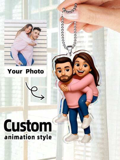 1-4pcs Custom Acrylic Pendants & Portrait Ornaments - Personalized Digital Art With Metal Chain, Photo To Cartoon Wedding Keepsake, Anniversary Gift, For Special Someone, Couples, Family, Multi-Functional Durable Reusable Wall Decor - Ideal Wedding, Birthday, Valentine's Day, Anniversary