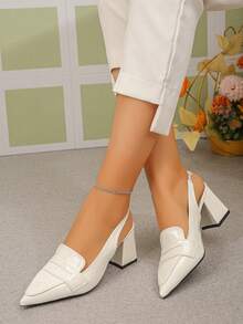 Tacones altos de punta puntiaguda con slip-on, versátiles, nueva llegada 2026, tacón grueso antideslizante adecuado para vestidos, sandalias de moda para damas - Beis - Ver 2