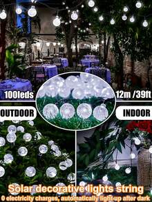 1 st 16/23/39 ft 20/50/100 LED solcellsdriven ljusslinga med kristallbollar och bubbelljus, stor bubbelljusremsa, vattentät utomhusbelysning, 8 ljuslägen, solcellsljusslinga för trädgård och camping, LED-ljus (flerfärgad/varmvit/vit), fest-, Halloween- och juldekoration - Svart - Visa 22