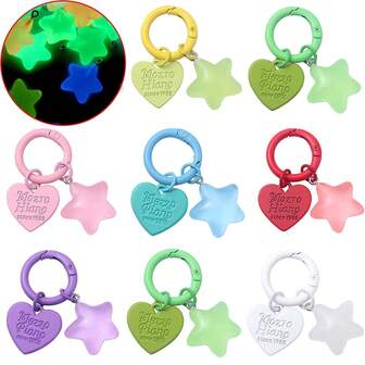 Combinación de llavero con forma de estrella y corazón de colores múltiples, kit de joyería con hebilla de salto abierta, colgante de regalo para el Día de San Valentín, usado para estuches de auriculares DIY, cadenas de teléfono, cadenas de equipaje, accesorios de bolso, Navidad, Día de San Valentín, Día de la Madre, temporada escolar, temporada de graduación, aniversario de boda, cumpleaños, accesorios de decoración de vacaciones en Hawái