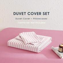 CAQQA 3 Pieces Turkish Cotton Woven Duvet Cover Set | Duvet Cover And Pillowcase, Modern Bedding For Bedroom, 135*200 Cm, 150*200 Cm, 200*200 Cm, 200*220 Cm, 220*240 Cm - Pink - View 3