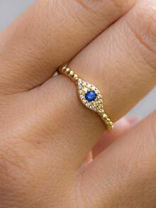 14K Gold Evil Eye Open Ring,Dainty Ring,Stacking Ring,Dainty Ring,Evil Eye Jewelry,Protection Ring,Evil Eye Ring - Evil Eye - View 1