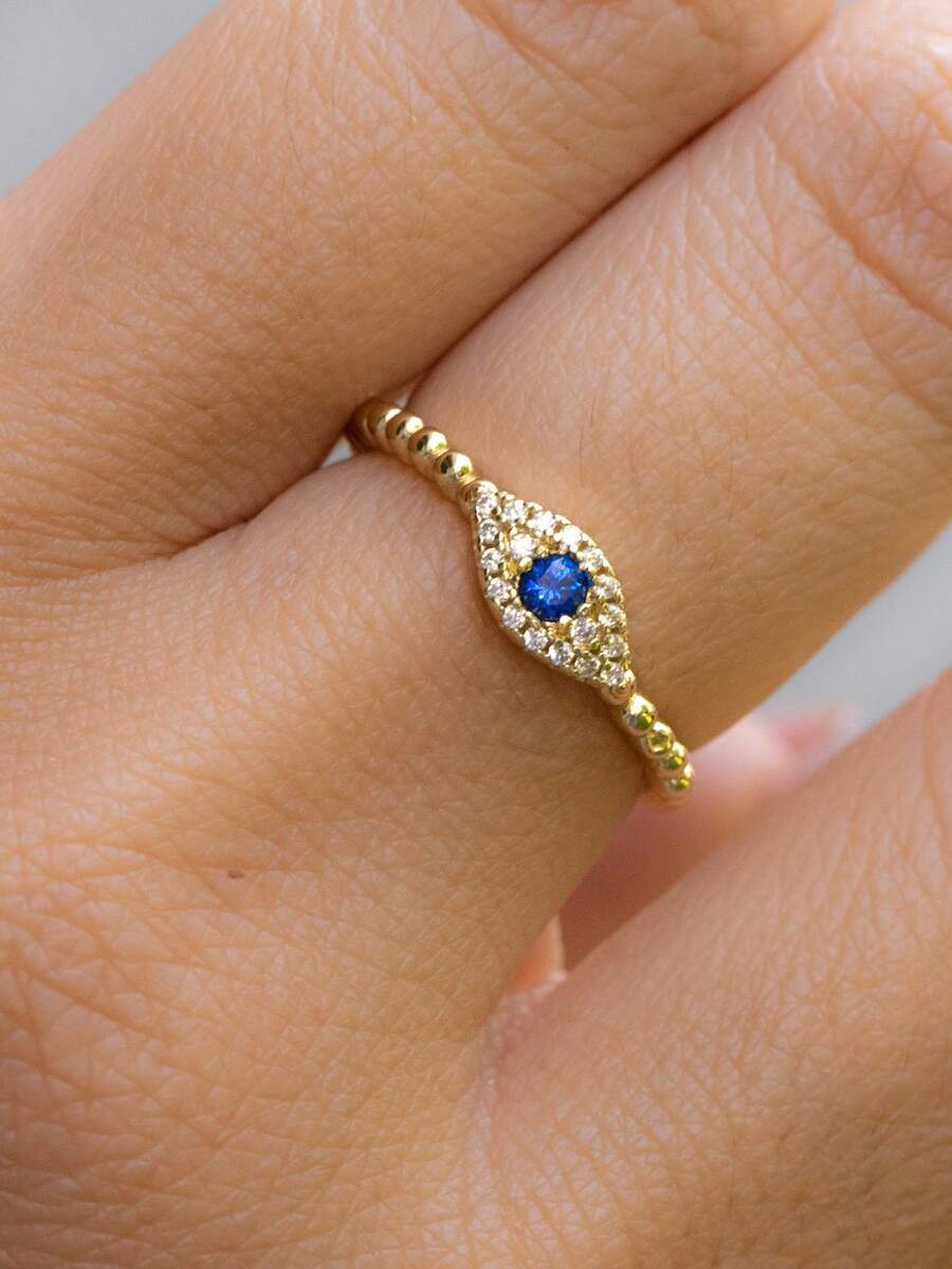 14K Gold Evil Eye Open Ring,Dainty Ring,Stacking Ring,Dainty Ring,Evil Eye Jewelry,Protection Ring,Evil Eye Ring - Evil Eye - View 1