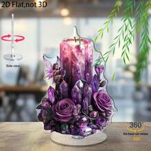 Multi-Functional Purple Prayer Candle Decoration – Perfect For Tabletop Display On Valentine's Day, Ramadan, New Year And Other Festivals, Ideal Holiday Gift, 2D Flat Acrylic Multi-Use Home Decor - Multicolor - View 10