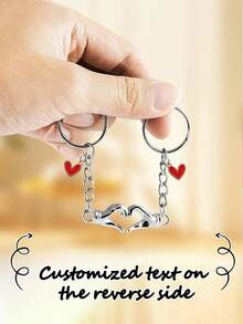 1 pièce Porte-clés personnalisé en métal en forme de cœur de paume, porte-clés de couple cœur d'amour, accessoire de décoration de sac à dos, texte gravé personnalisable, petit cadeau de fête pour la famille, les amis, les couples - Multicolore - Voir 1