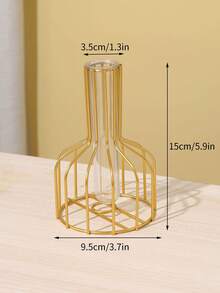 1pc European Style Lantern Vase Decor, Lightweight Luxurious Iron & Glass Hydroponic Creative Home Living Room Flower Arrangement Accessory - Black - View 4