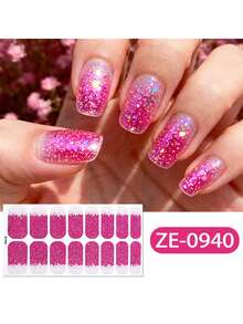 自粘渐变法式洋葱粉闪粉美甲贴纸，防水美甲贴花 - 彩色 - 查看 7