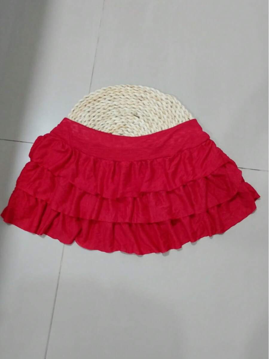 saia tres babados - vermelho morango - Visão 1