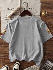 Sudadera con cuello redondo de manga corta con estampado de niña y linterna de Ramadán, nueva ropa de primavera/verano para niños - Gris - Ver 4
