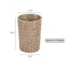 StorageWorks Cesta de basura de mimbre pequeña papelera con zacate marina tejida a mano cubeta de basura de mimbre para recámara baño 1 paquete - natural - Ver 3