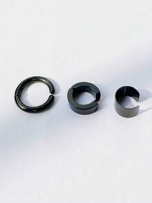 A Set Of 3 Sets Of Stainless Steel Men's Ear Clip Earrings And Ear Hoops, These Earrings Are Non-Piercing Ear Clips Without Ear Holes, With Smooth Surfaces. They Have A Street Hip-Hop Style, Are Low-Allergic, Durable And Fashionable, And Are Suitable As Accessories For Both Men And Women. They Have A Street Hip-Hop Style, Are Low-Allergic, Durable And Fashionable, And Are Suitable As Accessories For Both Men And Women. - Multicolor - View 4