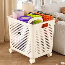 1pc Large Capacity Foldable Laundry Basket, Indoor Storage Bin For Yoga Mat, Yoga Gear, Clothes, Toys, Food - Heavy Duty Plastic Structure With Open Top And Side Access, Mobile Storage Box For Home Organization, Space-Saving Practical Gift - White - View 9