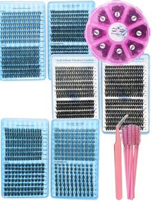 1100 Cluster False Eyelashes, 2-Box Pack, Lash Extension Kit, 40D Brown Color DIY Individual Lashes, Thickness 0.07mm, 8-16mm Mix, Curl D, Eyelash Extensions, With 10pcs Eyelash Brushes And Tweezer, Salon & Home Use, Easy Application, Versatile Lengths, High Quality Lashes