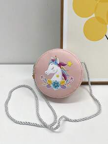 1 Bolsa Transversal Pequena Infantil Em Pu Com Fecho De Zíper, Estampa De Cavalo E Unicórnio, Ideal Para Uso Diário. - unicórnio - Ver 14