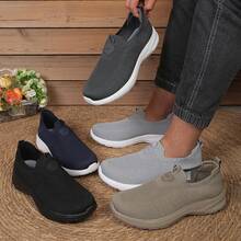 Nuevos Zapatos Deportivos Transpirables de Malla Elástica Suave, Zapatos de Caminar Casuales, Zapatos Deportivos Ligeros de Punto  Sin Cordones - YH81 - Blanco roto - Ver 3