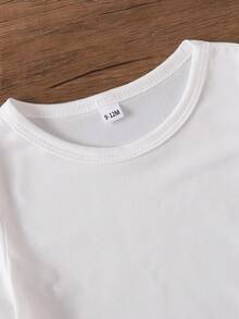 女婴时尚甜美数字67印花短袖上衣和喇叭裤套装，春秋季 - 白色 - 查看 6