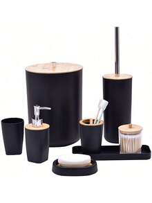 2024新款设计，7件套豪华浴室配件套装，包含皂液器、皂碟、马桶刷架、牙刷架、棉签盒、漱口杯，圣诞节礼物套装、生日礼物套装、乔迁礼物套装、节日礼物套装（白色、黑色和灰色），家居浴室装饰、秋季装饰、返校礼物 - 彩色 - 查看 26