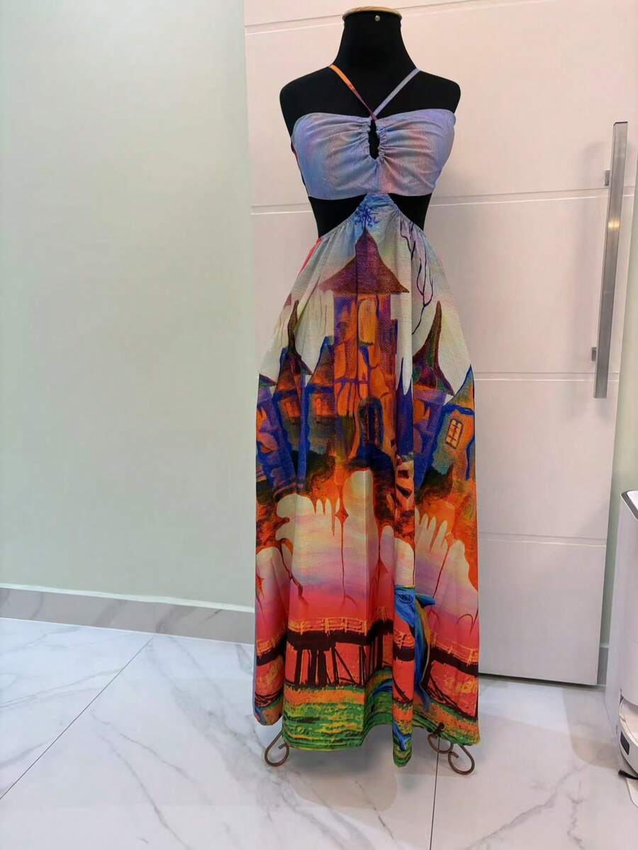 Long Dress With Built-In Bra, Floral Print, Farmi Inspired, Elegant And Comfortable, Blogger-Style, Luxury, New, All-Over Floral Print, Beachwear. - 彩色 - 查看 1