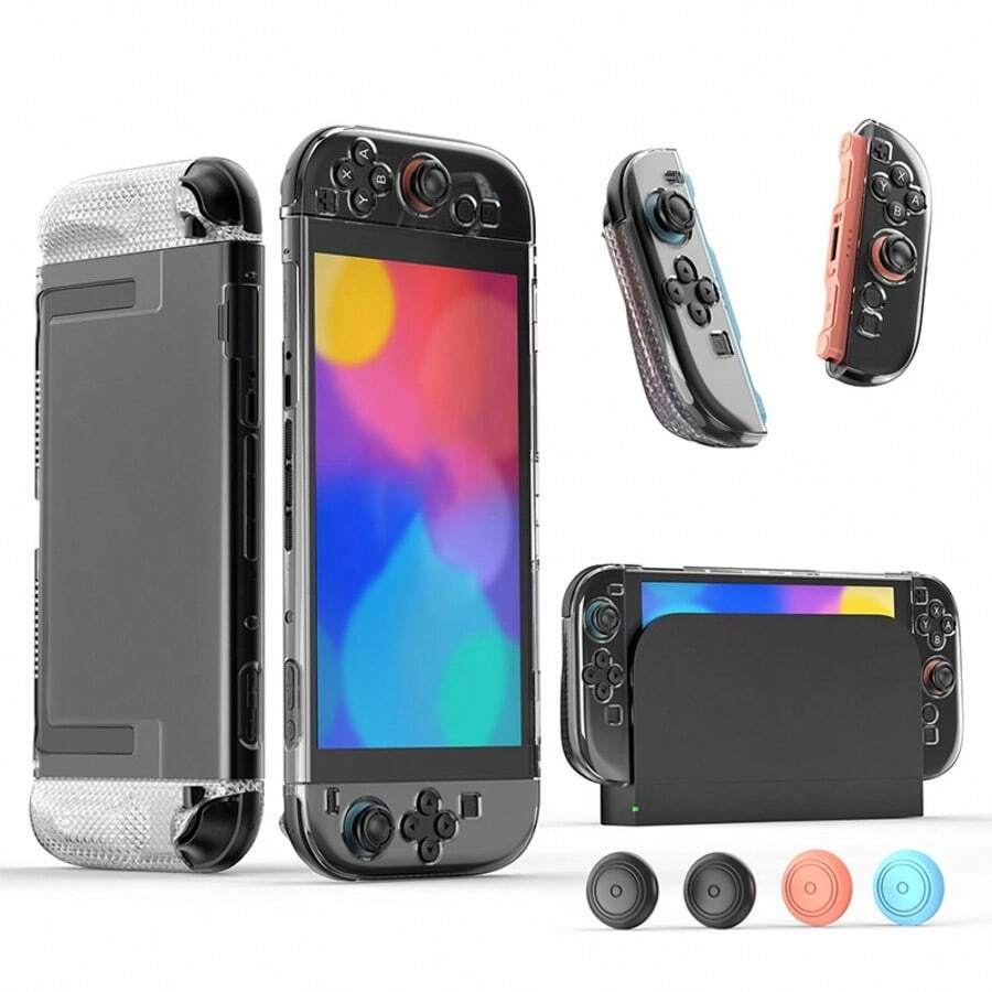 TPU Protective Silicone Case + Joystick Cap, Suitable For Nintendo Switch 2 Console Soft Shell Anti-Drop Protective Case Accessories [Support Docking Station] - White - View 1