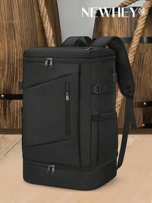 NEWHEY 15.6英寸男士旅行背包，防水笔记本电脑背包，可登机携带，大容量商务旅行背包，过夜包，大学校园工作背包 - 黑色 - 查看 11