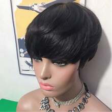 Pixie Wigs For Black Wig Natural Black Short Wigs For Black Glueless Short Black Layered Pixie Cut Wig With Bangs - màu đen - Xem 6